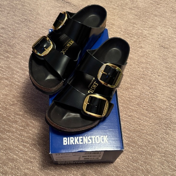 Birkenstock Shoes - Birkenstock Women’s Black Sandals with Gold Buckles